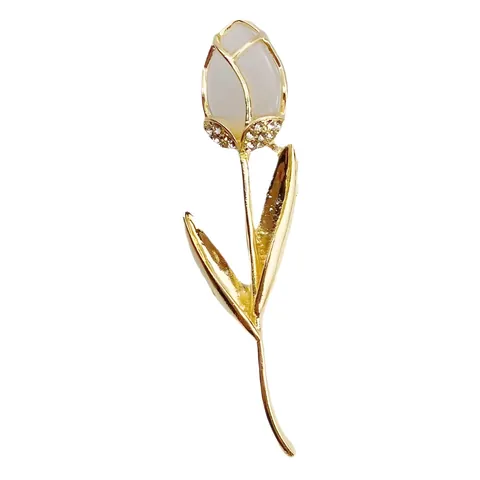 Elegant Tulip Brooch For Women Luxury Fashion Cat's Eye Stone Rhinestone Alloy Corsage Suit Lapel Pin Jewelry Gift
