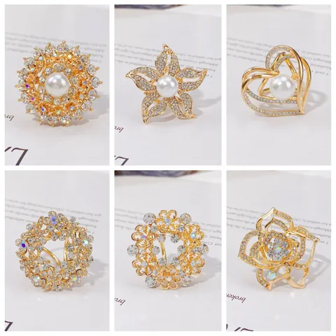 Kamelie Blume Schalclip Legierung Künstliche Perle Strass Drei-Ring Schalschnalle Für Damen Koreanische Mode Schmuck Zubehör