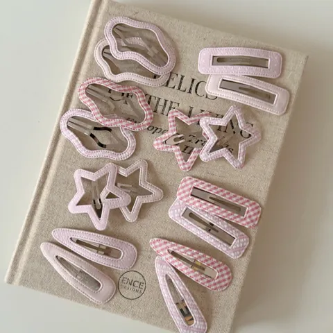 Pink Polka Dot Gingham Fabric Hair Clips For Women Girls Sweet Korean Style Leather Wrapped BB Clips Side Hairpins Geometric Star Cloud Shape Hair Accessories