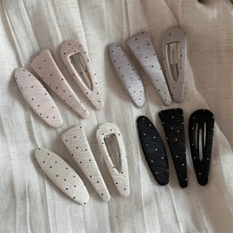 French Vintage Polka Dot Hair Clip Pleated Fabric Wrapped Triangle Waterdrop Snap BB Clip Headwear For Women Fashion Hairpin