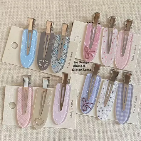 Sweet Heart Rhinestone Plaid Seamless Hair Clips Girls Polka Dot Bow Knot Bangs Side Clips Hair Accessories