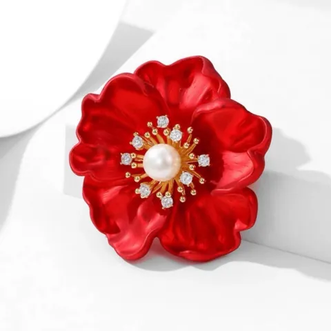 Red Flower Brooch Pin For Women Elegant Alloy Rhinestone Peony Rose Lily Chinese Style Pin For Suit Cheongsam Accessories Gift