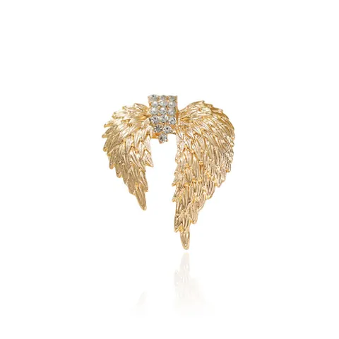 Vintage Gold Wing Feather Alloy Brooch Elegant Rhinestone Angel Wings Lapel Pin Jewelry Accessory For Women Men Gift