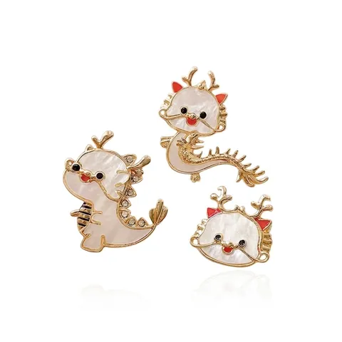 Lindo Broche De Dragón De Dibujos Animados Año Del Dragón Zodiaco Pin Para Mujeres Hombres Aleación De Oro Strass Esmalte Animal
