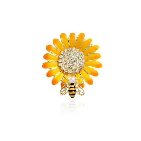Elegant Yellow Daisy Bee Brooch For Women Alloy Rhinestone Artificial Pearl Floral Pin Jewelry Accessory Dress Scarf Badge