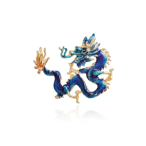 Broche de Dragón de Aleación de Estilo Chino Vintage Zodíaco Esmalte Alfiler de Solapa Chapado en Oro Animal Broche para Hombres Mujeres Traje Joyería