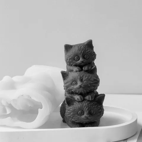 3D Drei Gestapelte Katzen Silikonform DIY Handgemachte Kerze Gips Aromatherapie Harzform Für Haus Auto Dekor Tier Design