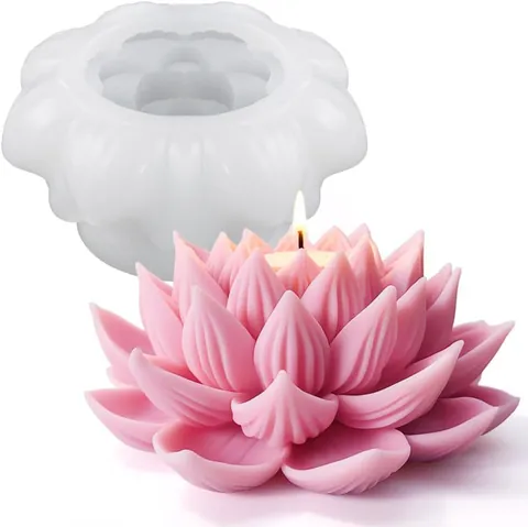 Moule en Silicone en Forme de Fleur de Lotus 3D pour Bougie Faite à la Main Savon Résine Plâtre Artisanat Décoration de Gâteau