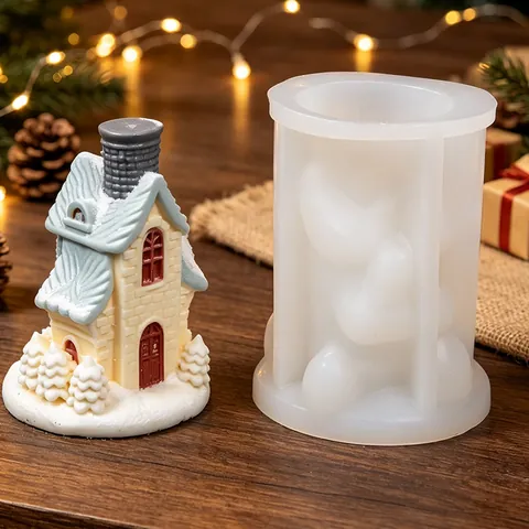 Christmas House Silicone Mold For Resin DIY Candle Soap Handmade Micro Landscape Snow House Shape Silicone Craft Mold