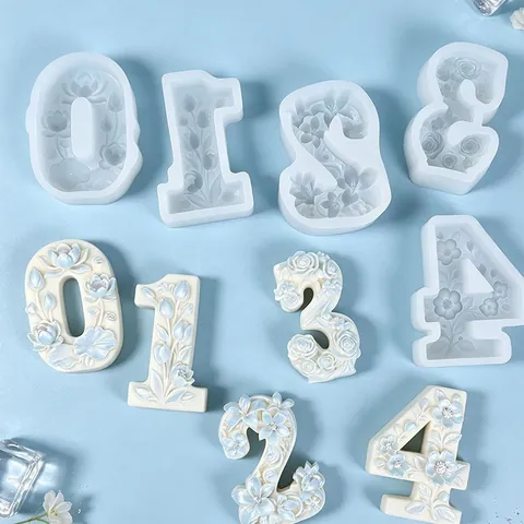 Stampo in Silicone a Forma di Numero con Rilievo Floreale Stampo 3D per Decorazione Torte Digitale per Candele Sapone Gesso