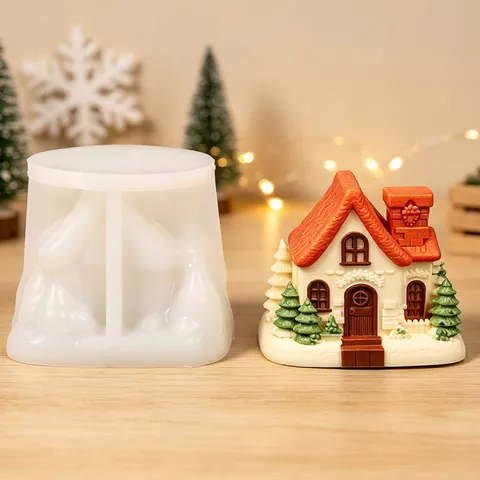 Moule en Silicone Maison de Noël Pour Micro Paysage DIY Ornements en Plâtre Résine Époxy Bougie Savon Artisanat Décoratif