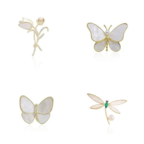 Mode High-End Muschel Legierung Brosche Für Damen Blumen Tier Form Nadeln Strass Künstliche Perle Anti-Exposition Schmuck Brosche Zubehör
