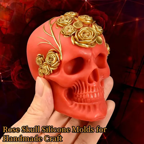 Rose Skull Silicone Mold For Candle Making DIY Soap Resin Epoxy Gothic Halloween Decor Rose Flower Skull Head Plaster Ornament Mold