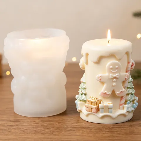 Weihnachten Lebkuchenmann Zylinder Silikonform Für DIY Duftkerze Gips Handwerk Handgemachte Seife Desktop Ornament
