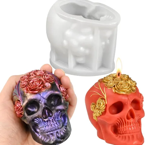 Rose Skull Silicone Mold For Candle Making DIY Soap Resin Epoxy Gothic Halloween Decor Rose Flower Skull Head Plaster Ornament Mold