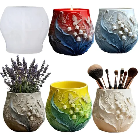 Maiglöckchen Schmetterling Relief Silikonform Für DIY Harz Beton Gips Blumentopf Kerzenhalter Schreibtisch Organizer