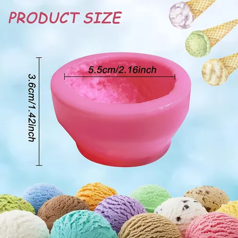3D Ice Cream Scoop Silicone Mold Realistic Texture For Candle Resin Soap Making DIY Craft Food Grade Pink Silicone Mold