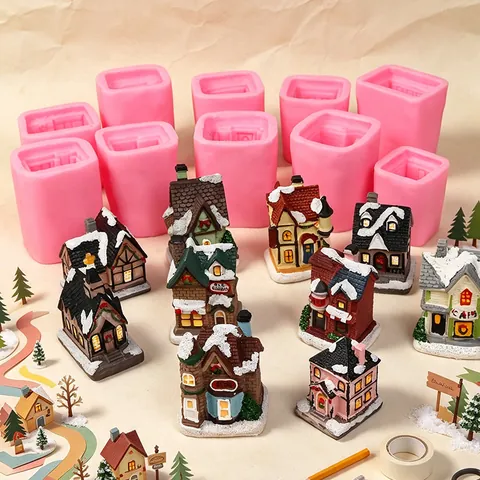 Christmas House Silicone Mold For Resin Gypsum Candle DIY European Cottage Snow House Plaster Desktop Ornament Craft Mold