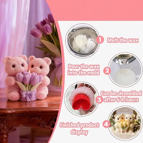 3D Bär Hält Tulpe Silikonform Für DIY Aromatherapie Kerze Gips Harz Seife Handwerk Geschenk Bär Silikonform