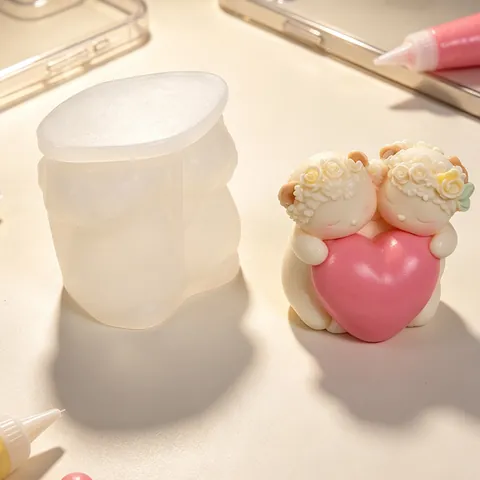 Molde de Silicona de Doble Oso Corazón Guirnalda de Rosas Para DIY Vela Jabón Yeso Resina Manualidades Decoración de Hogar