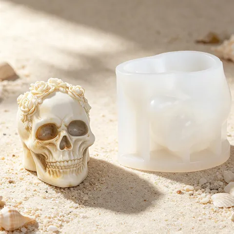 Rose Wreath Skull Silicone Mold For Halloween Decoration DIY Aromatherapy Candle Plaster Ornament Gothic Flower Skull Mold
