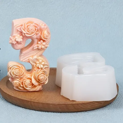Stampo in Silicone a Forma di Numero con Rilievo Floreale Stampo 3D per Decorazione Torte Digitale per Candele Sapone Gesso