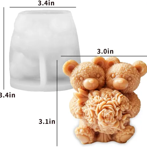 Molde De Silicona Oso Doble Rosa Romántico Animal Floral Molde Para Vela Jabón Yeso Resina Para Regalo Día De La Madre San Valentín Decoración Hogar