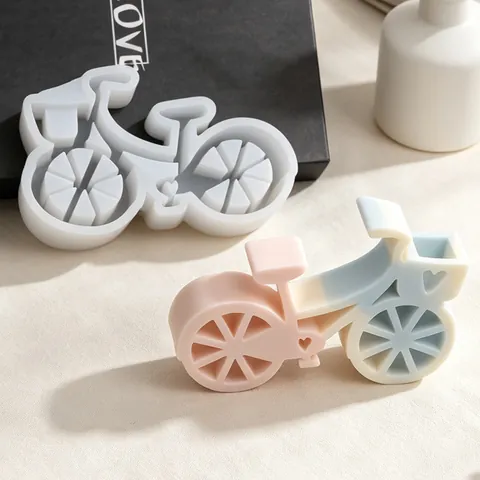 Retro Fahrrad Form Silikonform Für DIY Aroma Kerze Gips Harz Handwerk Kreative Herz Muster Kerzenfuß Herstellung Form