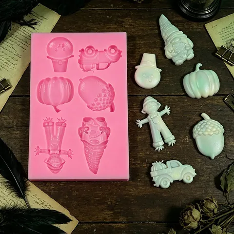 Thanksgiving Autumn Silicone Mold Scarecrow Pumpkin Gnome Truck DIY Fondant Chocolate Cake Mold Jewelry Pendant Making Tool