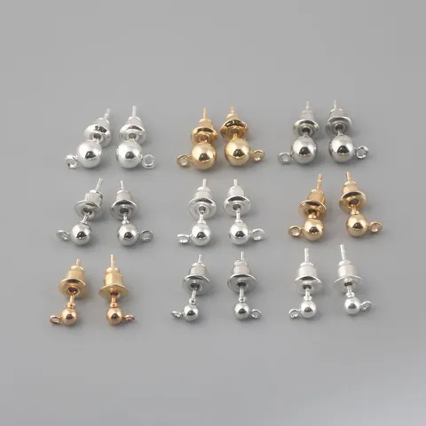 Eisen Galvanisiert Kugel Ohrstecker Mit Schleife Und Ohrmutter Zubehör Für DIY Schmuckherstellung Handgefertigte Ohrringe Zubehör