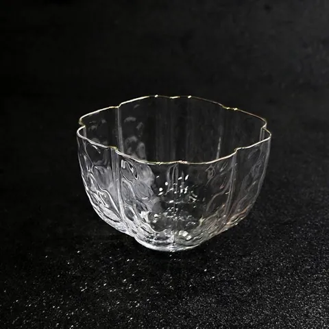 Hand-Blown Hammered Glass Teacup Luxury Retro Gold Rim Kung Fu Tea Master Cup Small Heat-Resistant Clear Glass Bowl