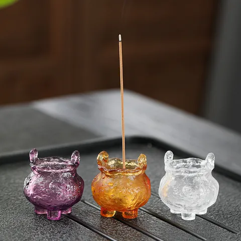 Handmade Colored Glaze Incense Burner Tripod Zen Censer For Sticks Hammered Texture Desktop Ornament With Gift Box