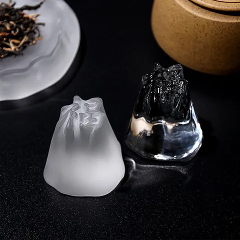 Soporte para Tapa de Té de Vidrio de Cristal Sólido Transparente Esmerilado Carácter Fu Mascota de Té Accesorios Ceremonia del Té