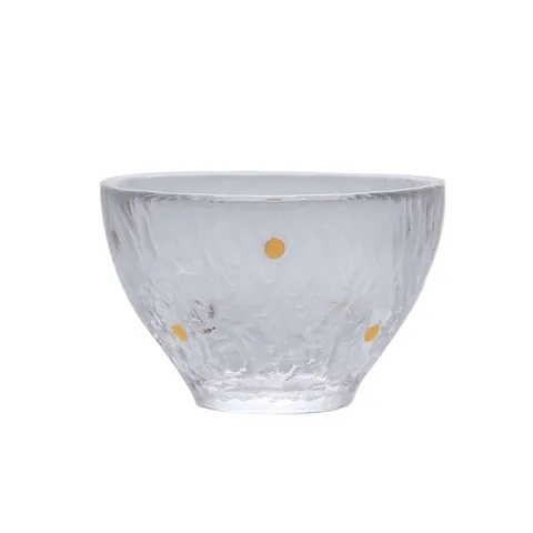 Tasse à Thé en Verre Martelée de Style Japonais Résistante à la Chaleur Épaissie Transparente Bol de Thé Gongfu Avec Points Dorés Maison
