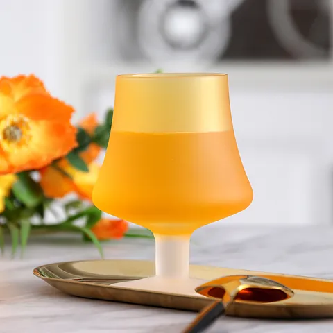 Vintage Nordic Frosted Orange Glass Cup Creative Short Stem Wine Glass Minimalist Water Cup For Home Kitchen Table Decor