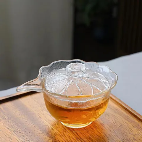 Chinese Frosted White Glass Gaiwan Tea Set Handmade Lotus Petal Tea Bowl High Borosilicate Glass Kung Fu Teaware For Home Office