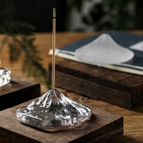 Portaincienso Zen Japonés de Vidrio Forma de Montaña Diseño de Pico de Iceberg para Ceremonia de Té Hogar
