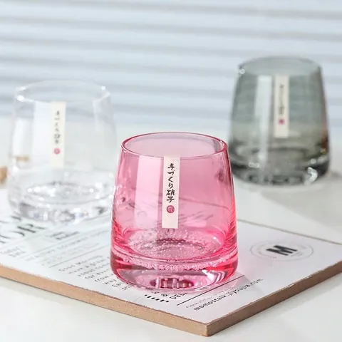 Vaso de Vidrio para Whiskey Estilo Nordic Ins con Base de Burbujas Rosa Gris Humo Transparente Resistente al Calor para Hogar Fiesta