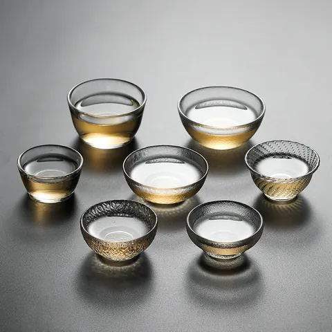 Japanese Hammered Texture Crystal Glass Cup Heat Resistant Tasting Cup For Sake Tea Fruit Wine Transparent Small Zen Style Cup