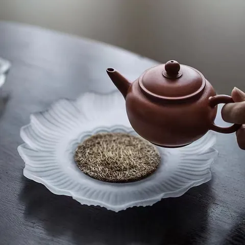 Soporte De Tetera De Vidrio De Cristal Esmerilado Loto Bandeja De Té Estilo Chino Plato De Frutas Accesorios De Té