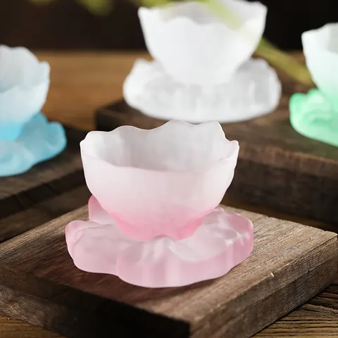 Frosted Heat Resistant Glass Tea Cup Coaster Set Oriental Zen Style Ice Texture Teacup Wine Glass For Home Office Master Cup