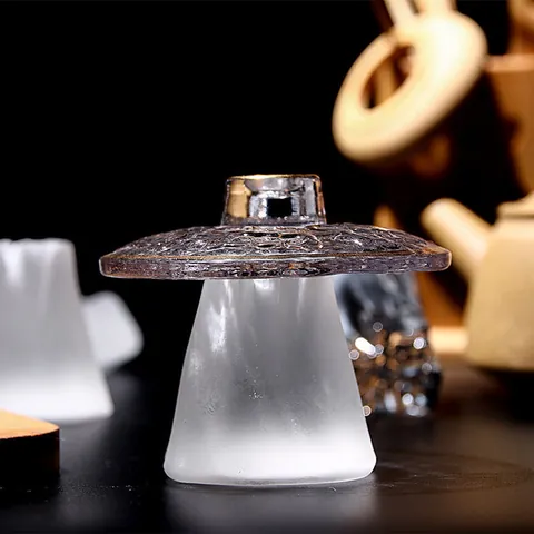Soporte para Tapa de Té de Vidrio de Cristal Sólido Transparente Esmerilado Carácter Fu Mascota de Té Accesorios Ceremonia del Té