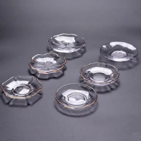 Chinesischer Stil Goldrand Glas Tee Untersetzer Hitzebeständige Gehämmerte Textur Tassenmatte Für Teezeremonie Home Küche Dekor