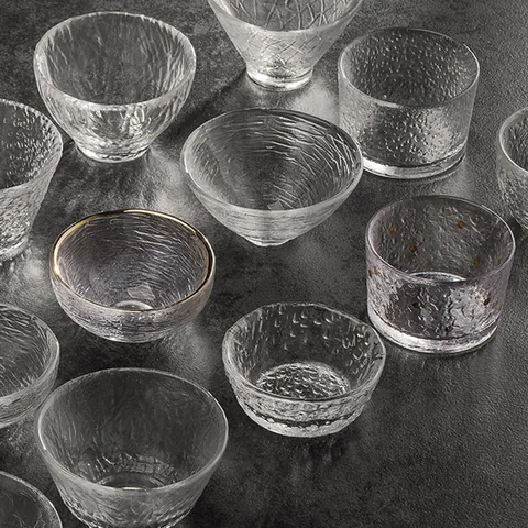 Japanese Hammered Glass Tea Cup Crystal Clear Kung Fu Tea Set Gold Rim Master Cup Lead-Free Glass Heat Resistant Small Bowl Drinkware