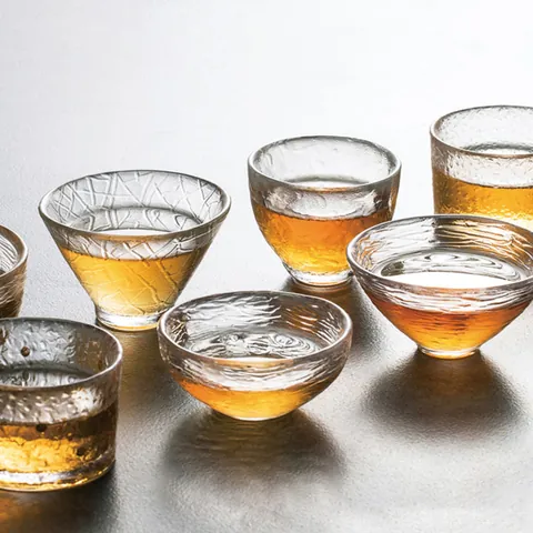 Japanese Hammered Glass Tea Cup Crystal Clear Kung Fu Tea Set Gold Rim Master Cup Lead-Free Glass Heat Resistant Small Bowl Drinkware