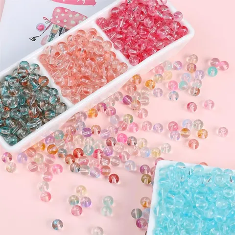 Glass Jelly Bubble Round Beads Double Color Loose Beads For DIY Bracelet Necklace Making Jewelry Accessories Summer Cool Style