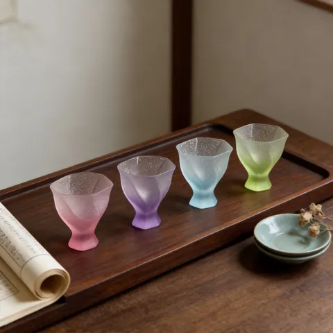 Tazza da Tè in Vetro di Cristallo Fatta a Mano Nicchia Nuovo Stile Cinese Bolle Stellari Forma di Fiore Bicchiere da Vino per Cerimonia del Tè