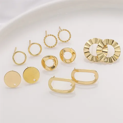 14K Gold Filled Copper Earring Studs Geometric Round Oval Earring Posts DIY Jewelry Findings Handmade Earring Accessories