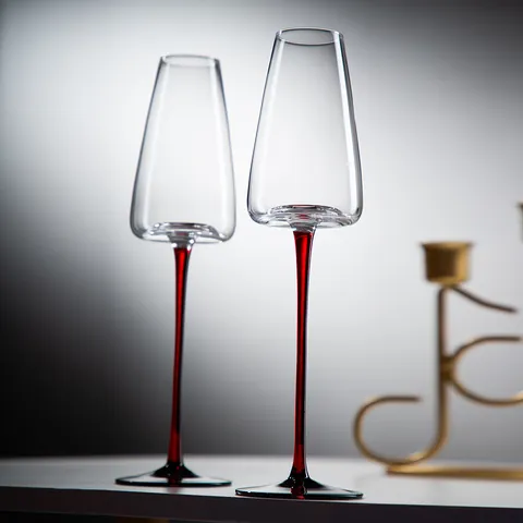 European Red Stem Crystal Champagne Glasses Lead-free Crystal Glass Goblets For Wedding Party Luxury Sparkling Wine Drinkware Gift Box