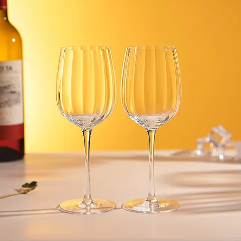 Luxury Iridescent Ribbed Crystal Glass Wine Cup Set Vertical Stripes High Foot Red Wine Glass For Home Banquet Wedding
